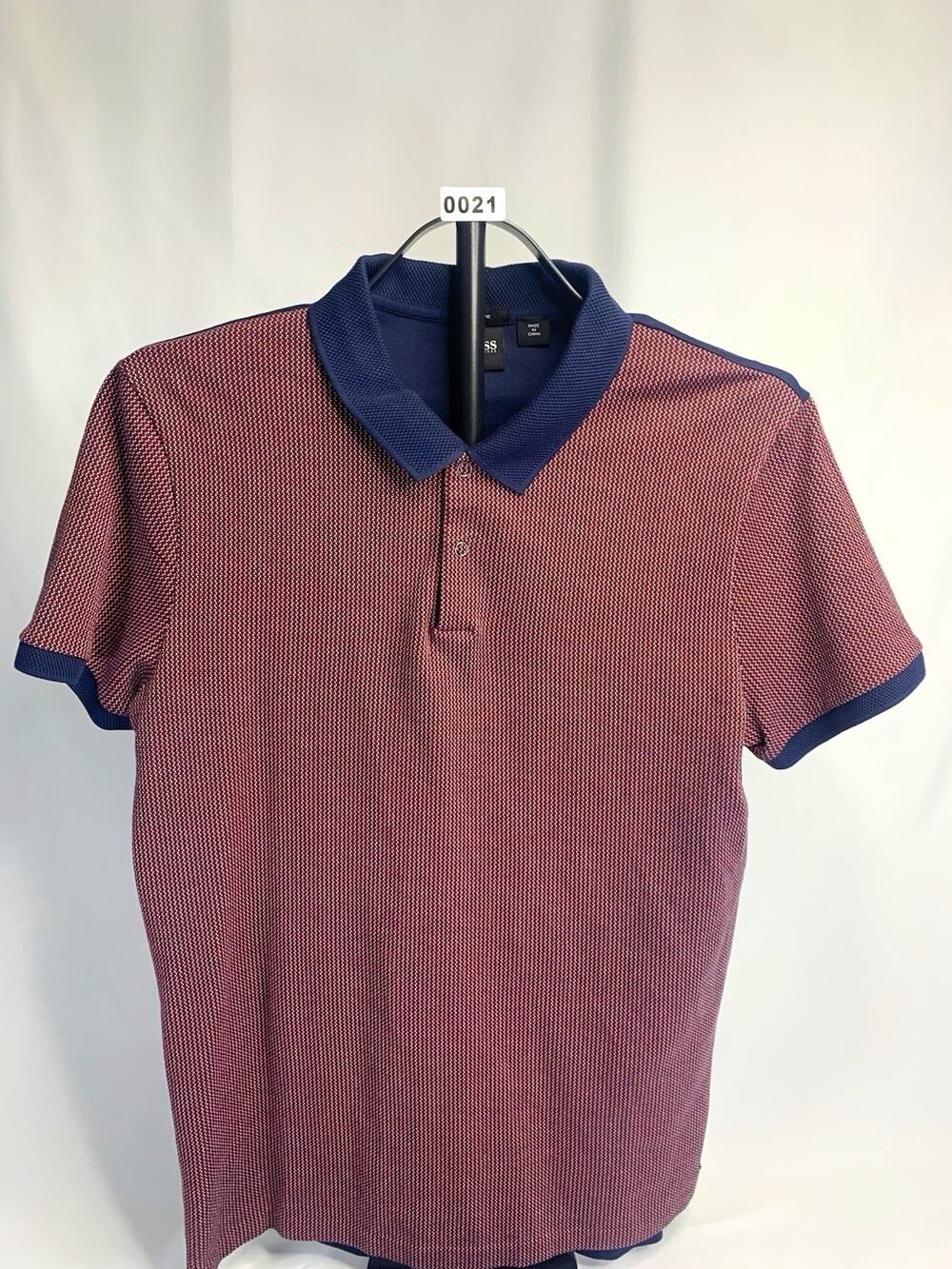 BOSS Hugo Boss Men's Red/Blue Geometric Knit Polo Shirt Slim Logo L